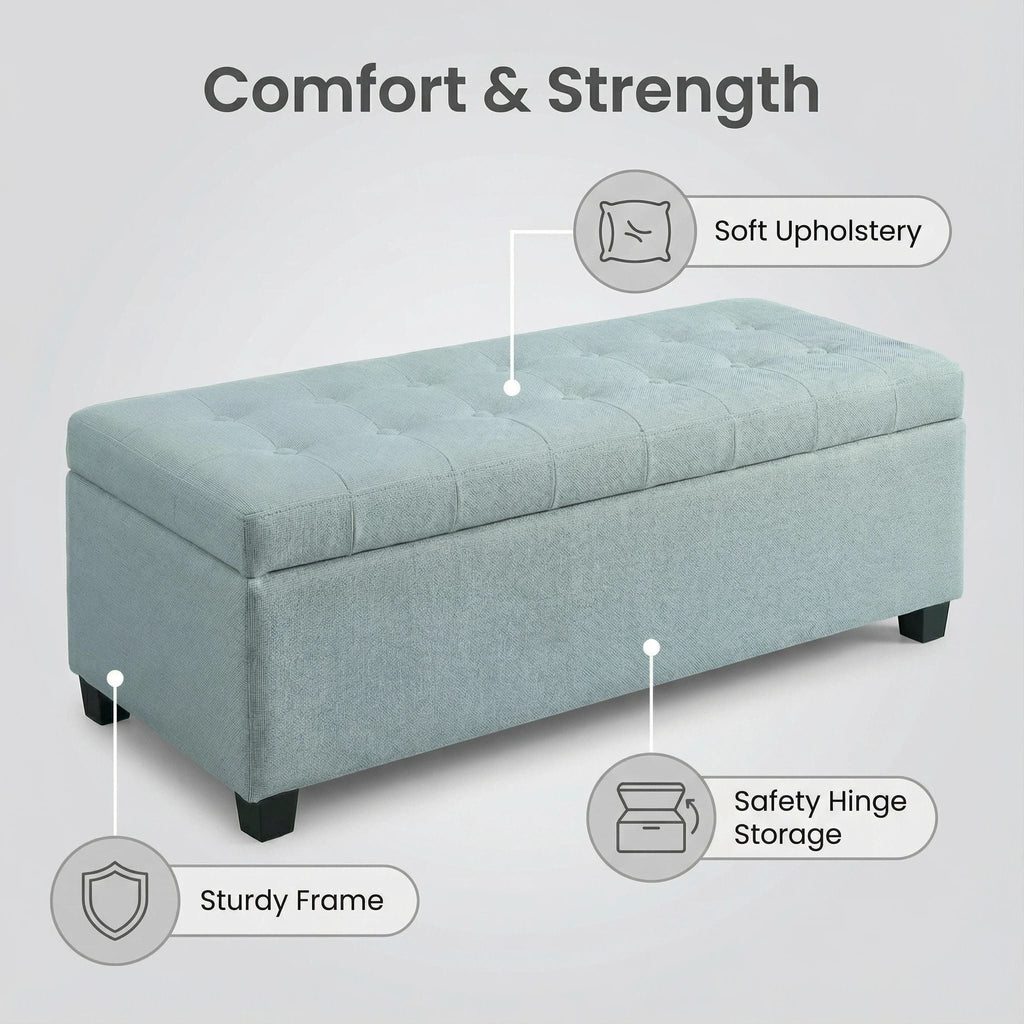 Elegant Tufted Storage Ottoman Bench with Hidden Storage - Dark Brown or Light Blue