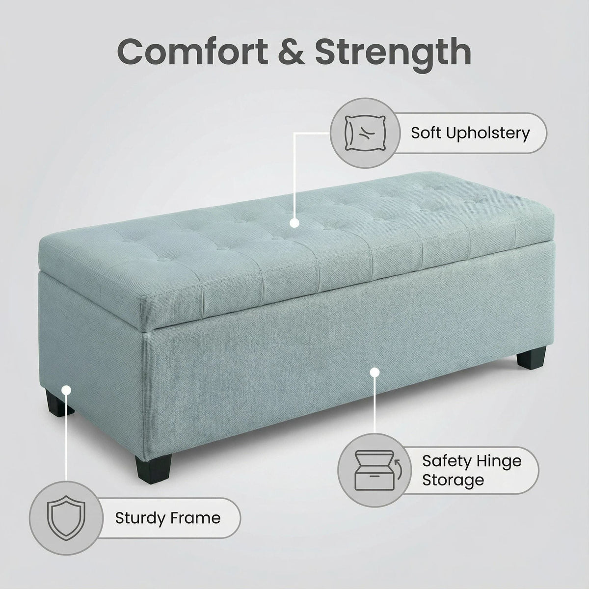Elegant Tufted Storage Ottoman Bench with Hidden Storage - Dark Brown or Light Blue