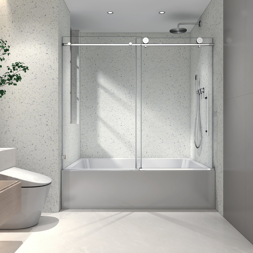 Brushed Nickel Frameless Shower Door with Soft-Close - Brushed Nickel