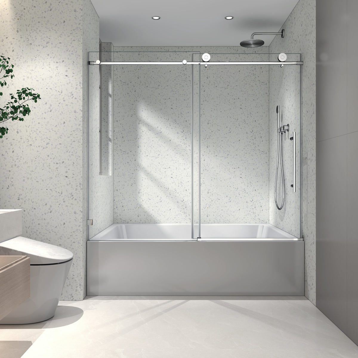 Brushed Nickel Frameless Shower Door with Soft-Close - Brushed Nickel