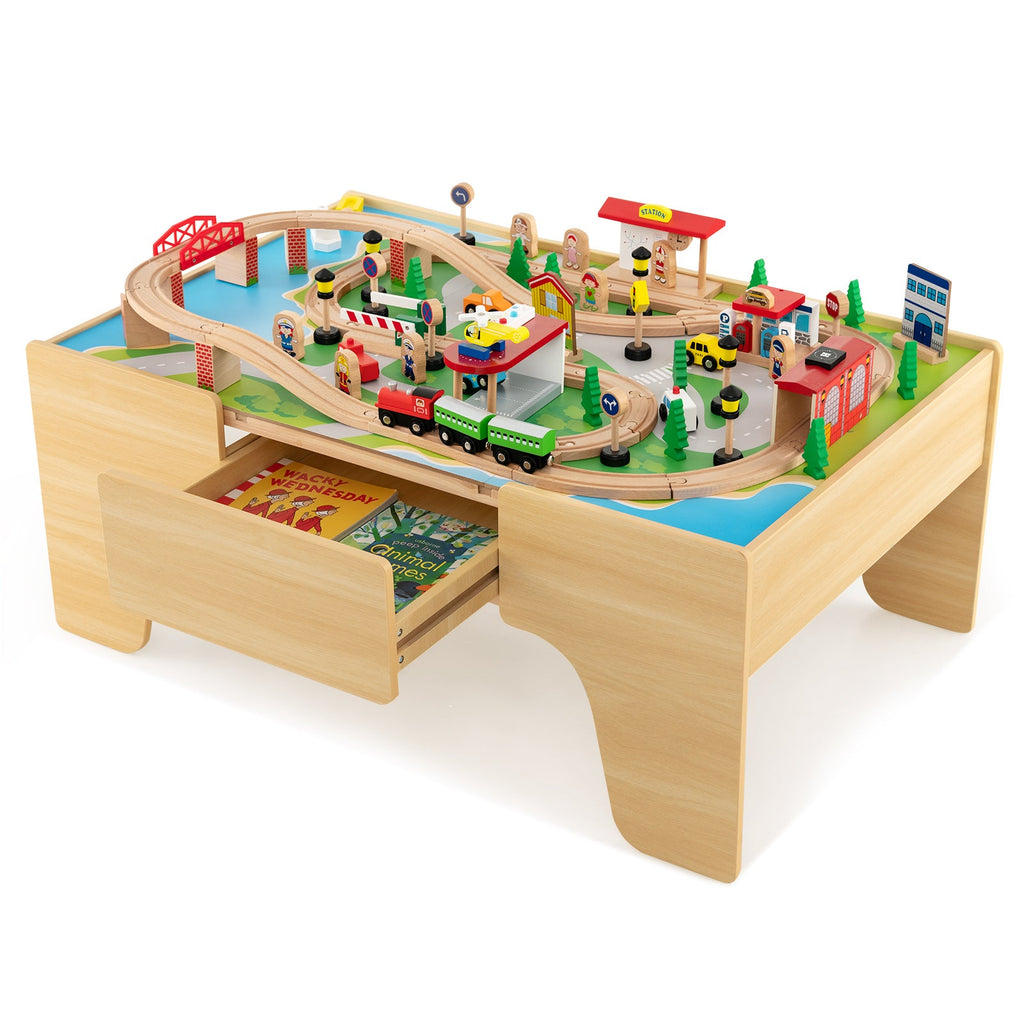 84-Piece Train and Building Block Table with Reversible Top and Creative Play Surface