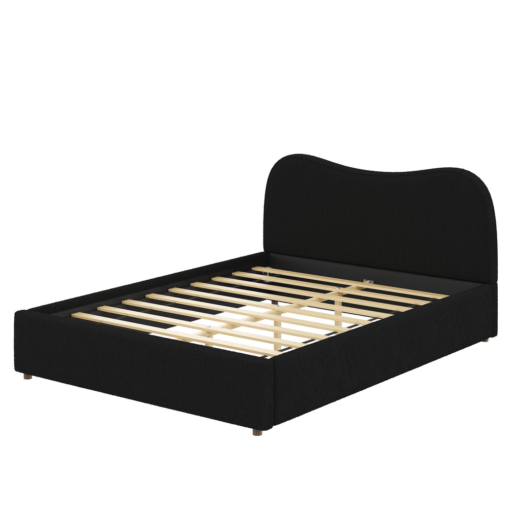 Queen Size Upholstered Platform Bed with Wooden Slats - Black or White