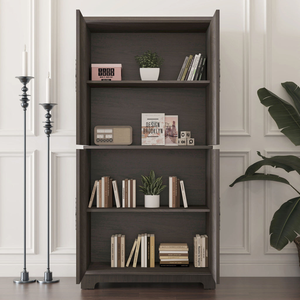 Modern Sideboard Buffet with Mirrored Doors and Adjustable Shelves - Dark Brown or Gray