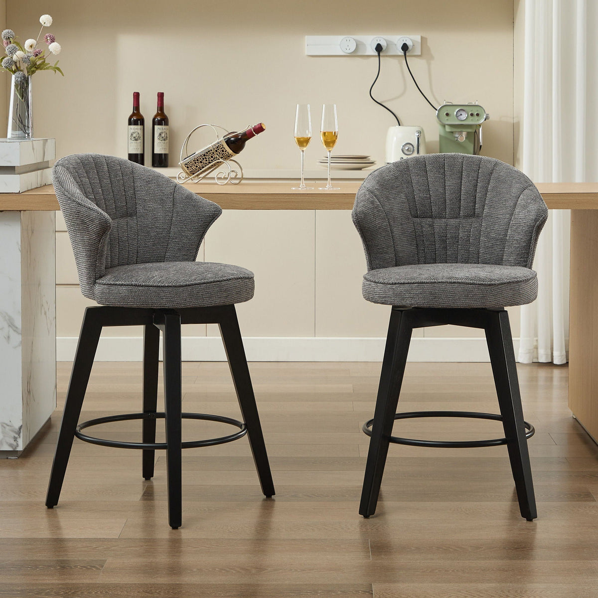 Wing Back Swivel Bar Stools with Adjustable Leveling Feet - Dark Gray or White