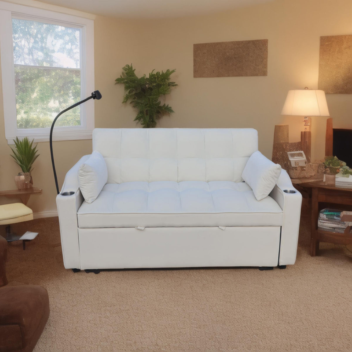 Modern Loveseat Futon Sofa with Pullout Bed and Adjustable Backrest - Multiple Colors