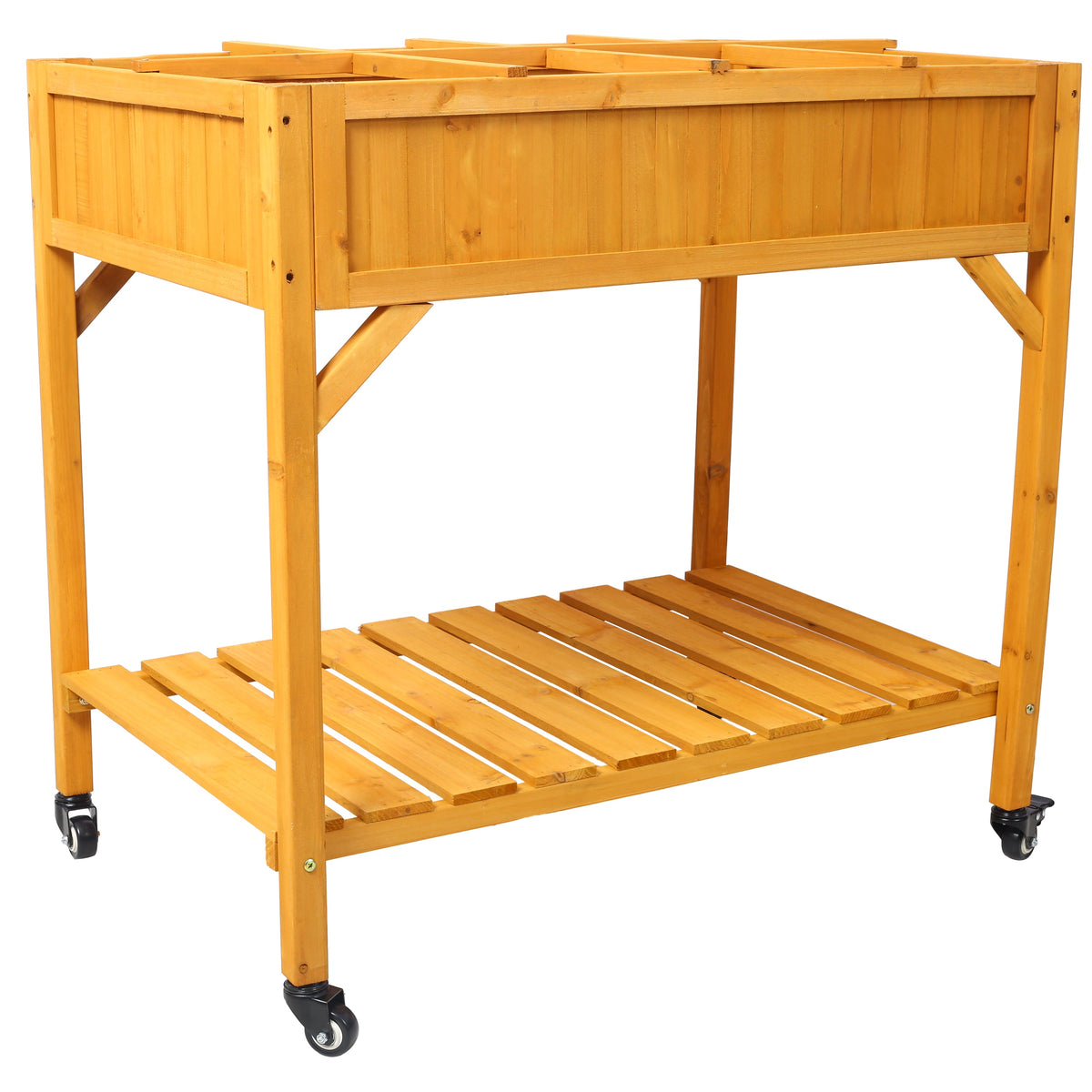 Elevated 8 Pocket Herb Garden Bed with Lockable Wheels - Fir Wood