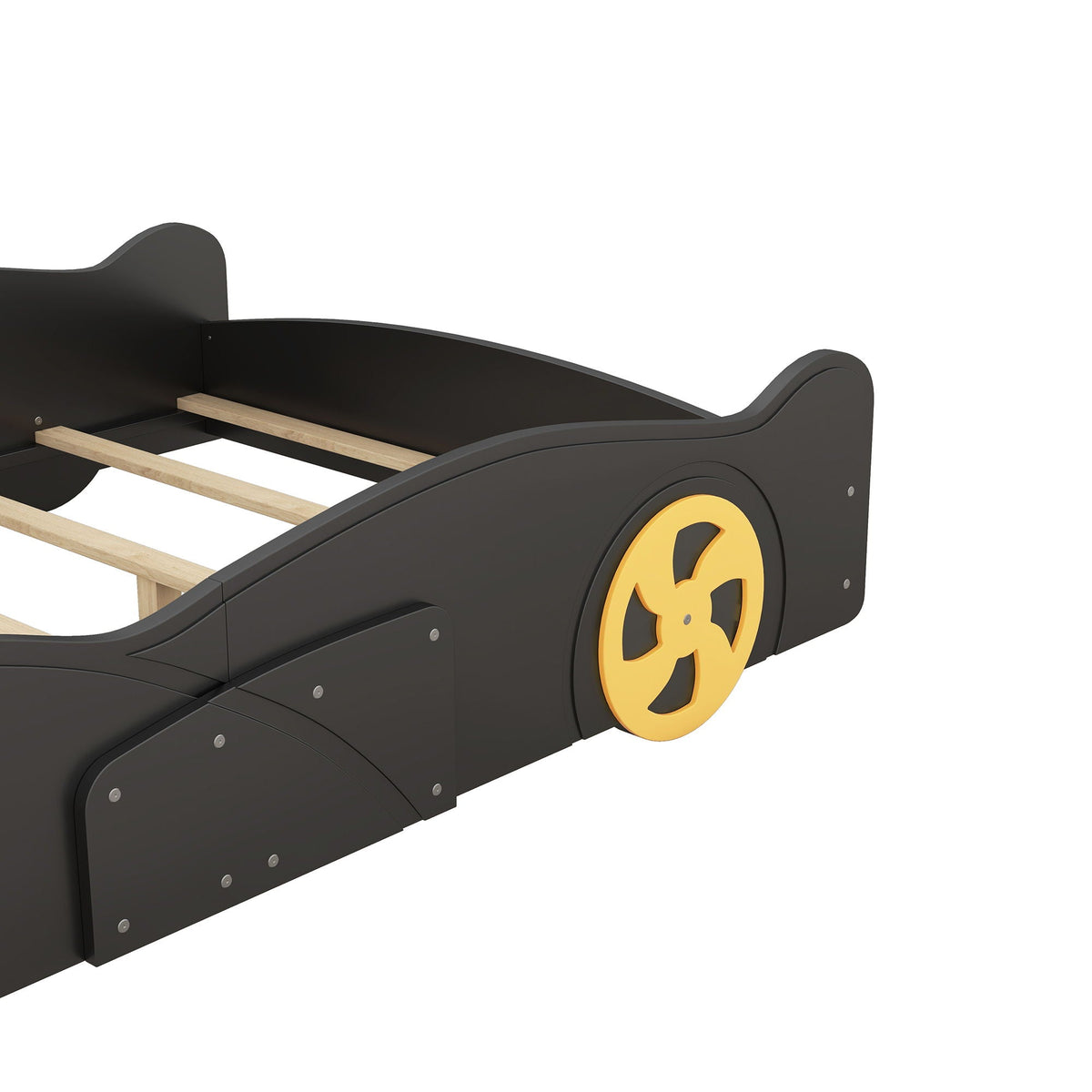Race Car Platform Bed with Storage and Wheels - Black or Blue