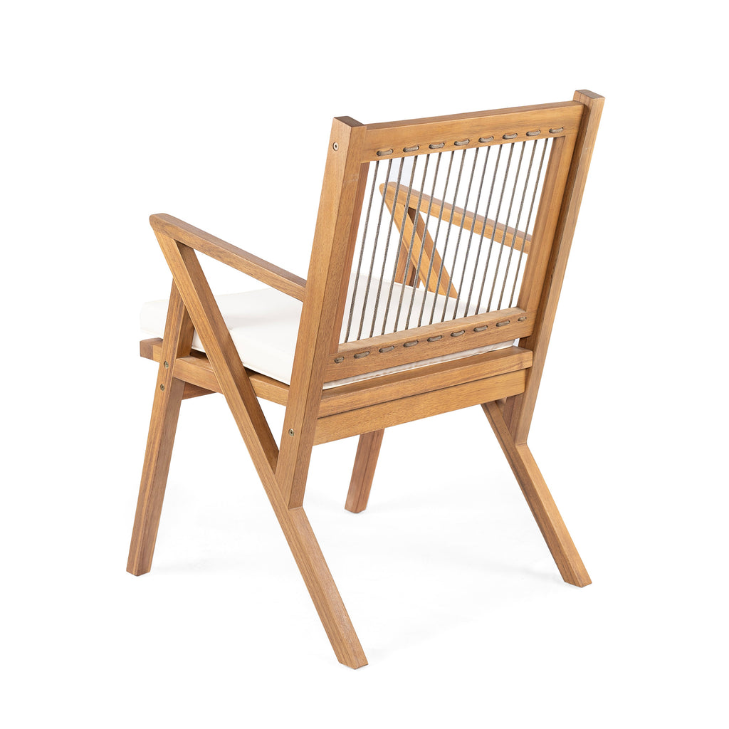 Acacia Wood Patio Dining Chair Set with Water-Repellent Cushions - Grey Rope