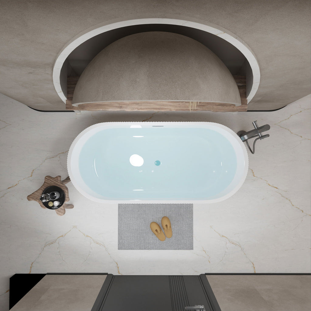 Linear Freestanding Soaker Tub with Double-Wall Acrylic - White