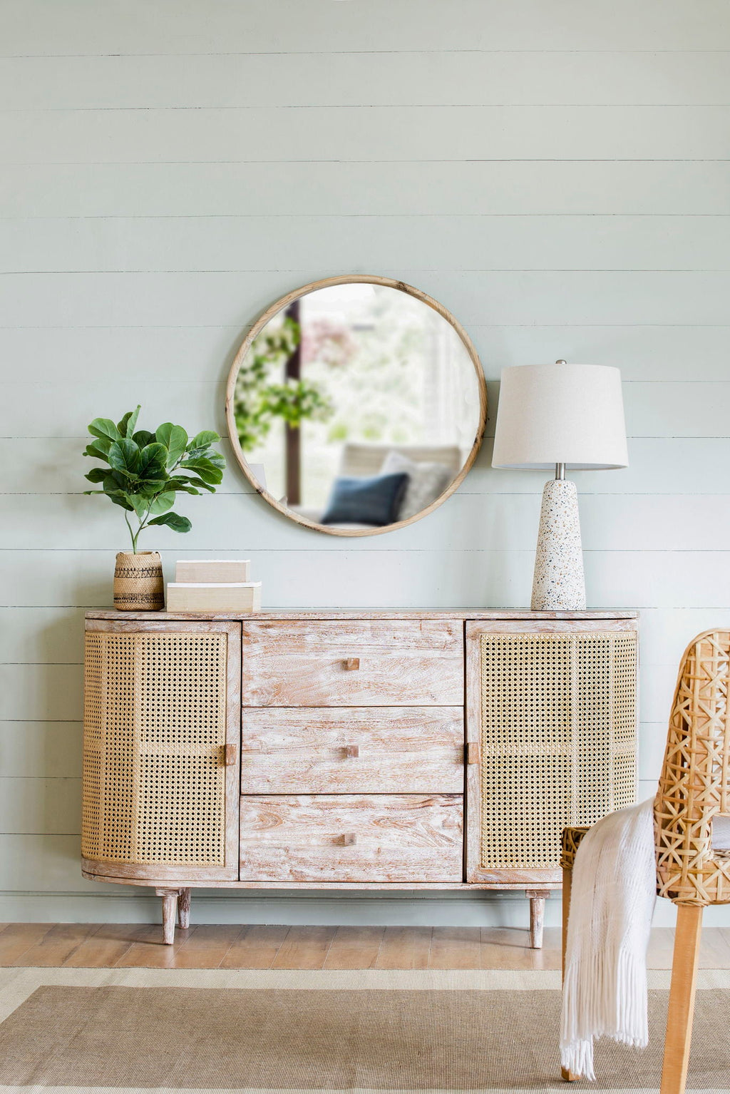 TV Console with Cane Doors and Ample Storage - Multicolor
