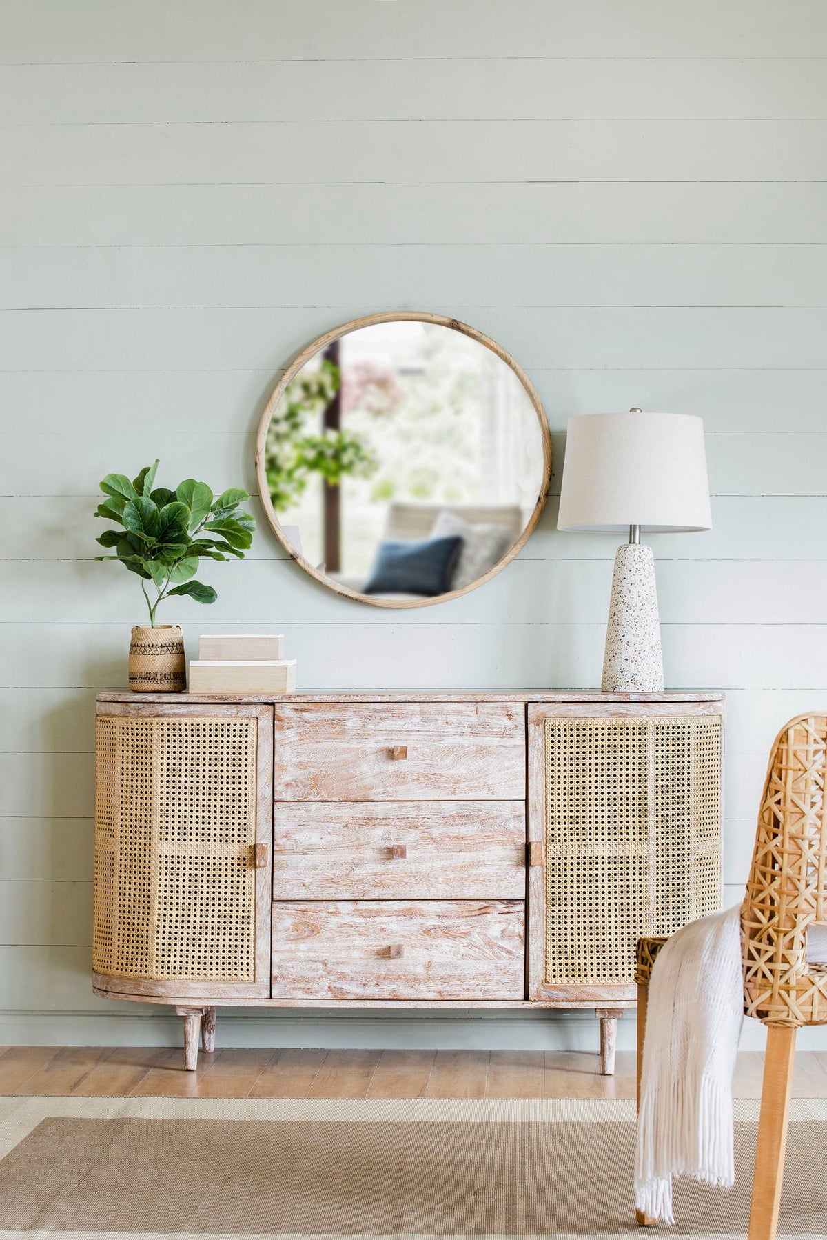 TV Console with Cane Doors and Ample Storage - Multicolor