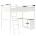 Queen Size Loft Bed with Desk, Storage, and USB Charging Station - White