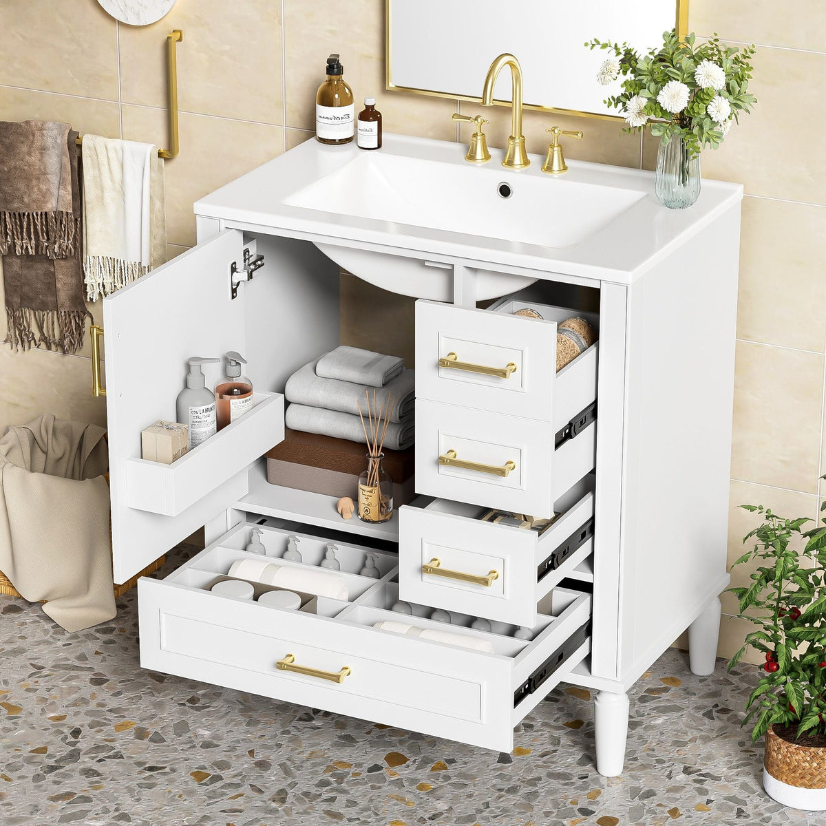 Traditional Bathroom Vanity Set with Soft Close Doors - Multiple Colors
