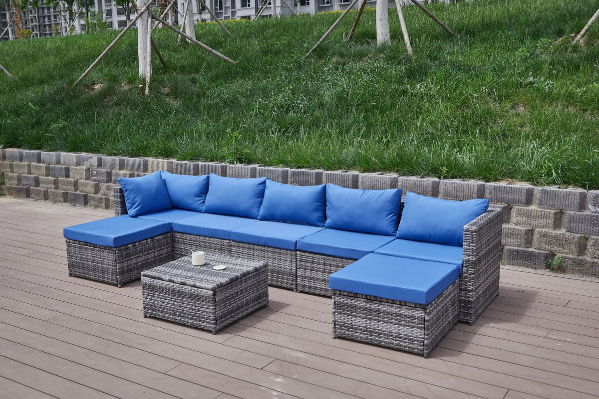 Dark Gray Patio Sofa With Cushions and Table - All-Weather Wicker
