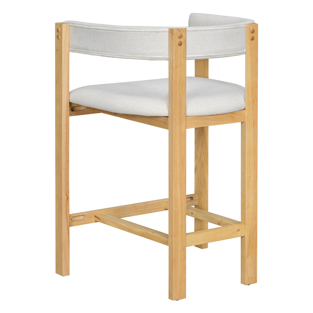 Counter Stool Set of 2 with Curved Solid Wood Backrest - Beige