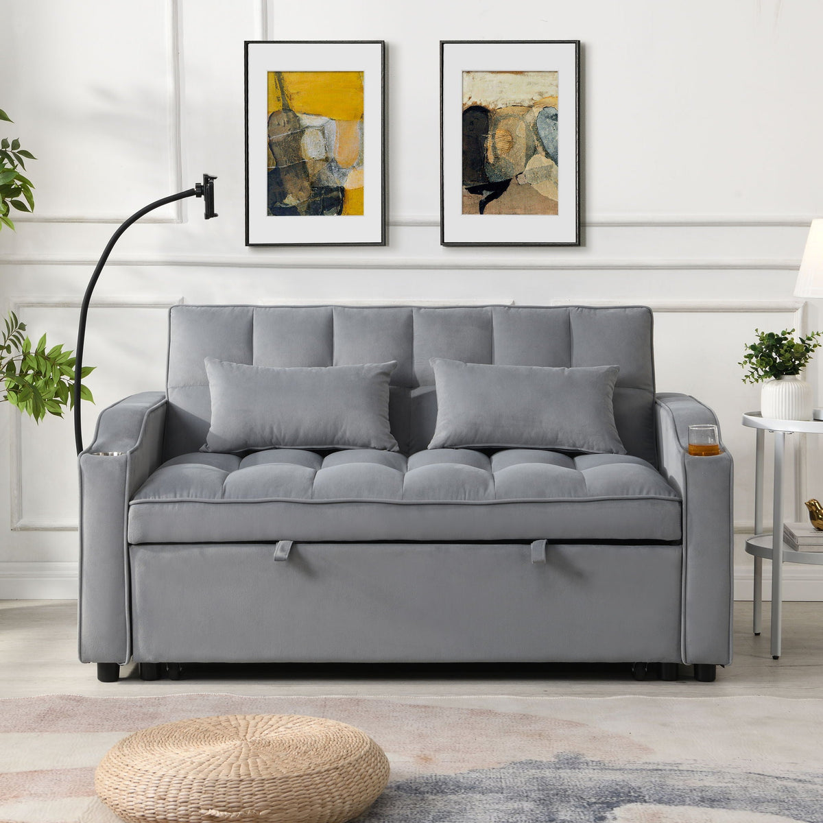 Modern Loveseat Futon Sofa with Pullout Bed and Adjustable Backrest - Multiple Colors