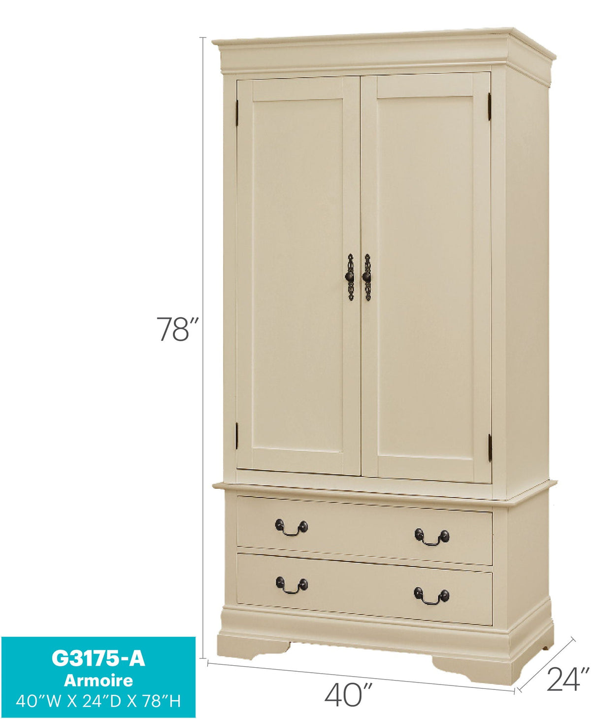 Traditional Armoire with Hanging Bar - Multiple Colors