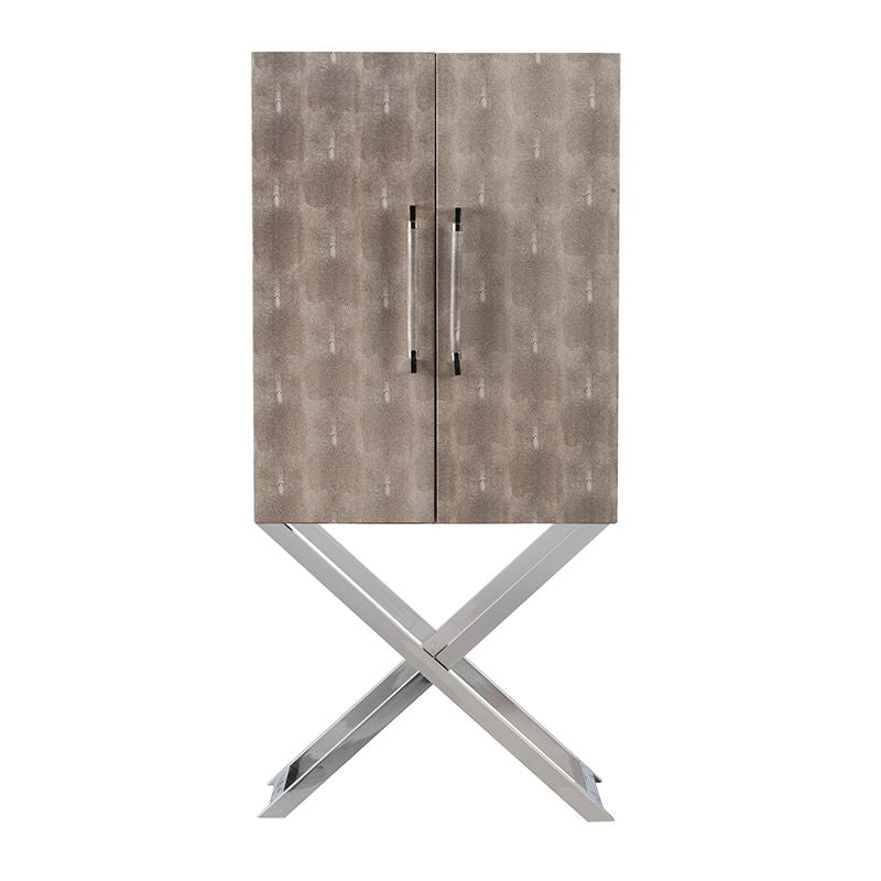 Silver Faux Leather Accent Cabinet with Mixed-Material Construction - Silver