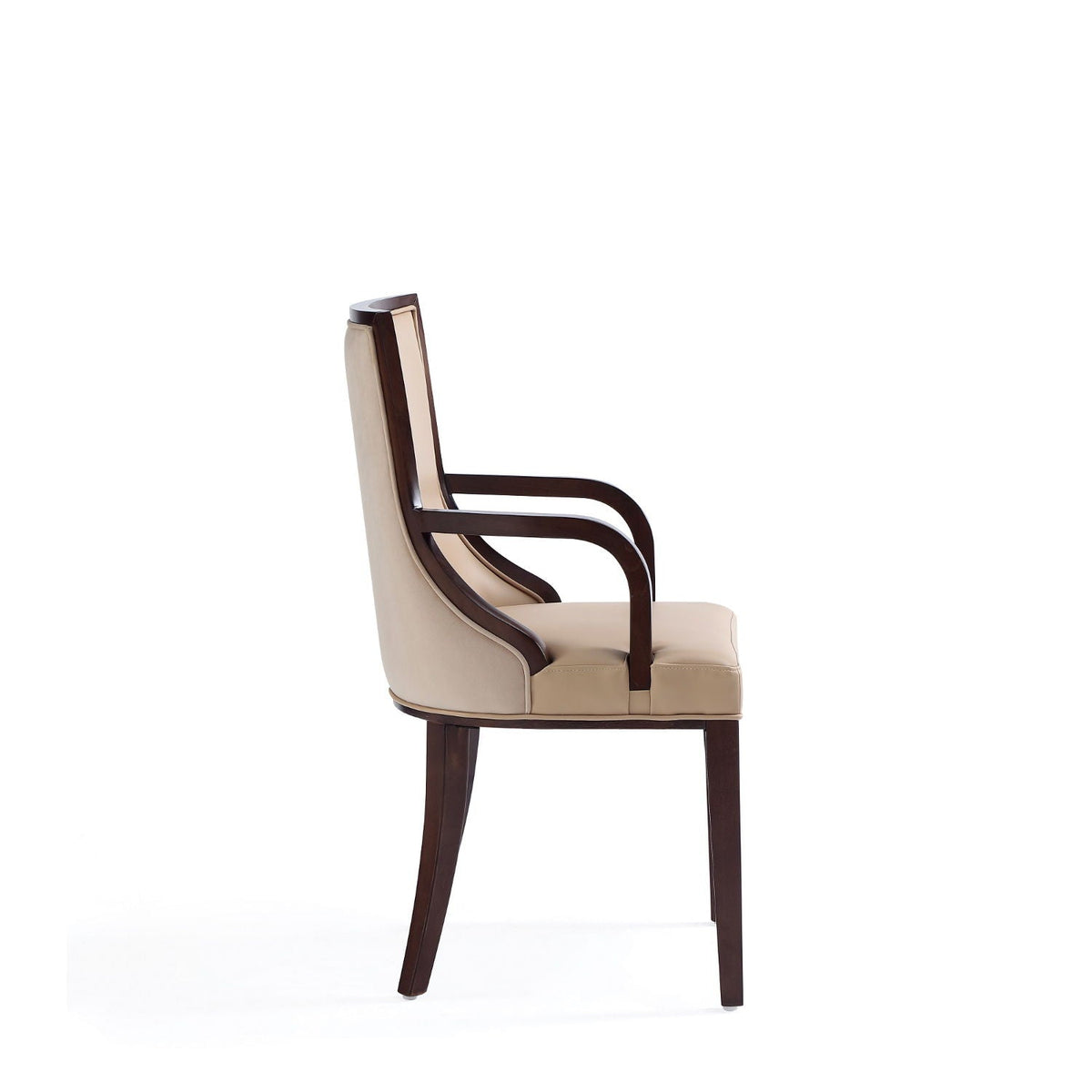 Tan Armchair with Solid Wood Frame and Plush Upholstery