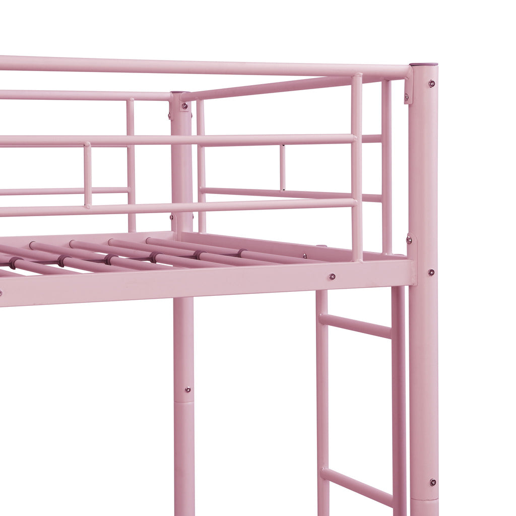 Twin Over Twin Bunk Bed with Trundle - Sturdy Metal Frame - Pearl Silver, White, or Pink