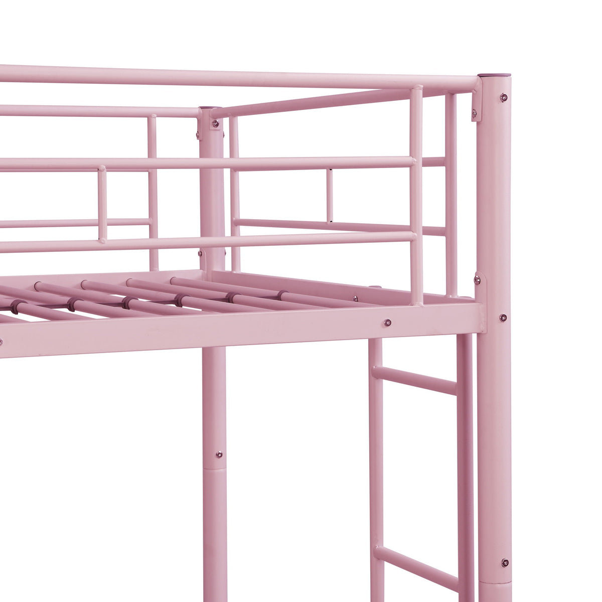 Twin Over Twin Bunk Bed with Trundle - Sturdy Metal Frame - Pearl Silver, White, or Pink