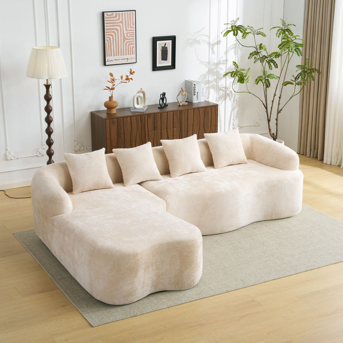 Modular L-Shape Sectional Sofa with Curved Chaise - Green, Beige, Gray
