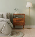 Solid Wood Nightstand with Chestnut Finish - Camden Mango Bedside Table
