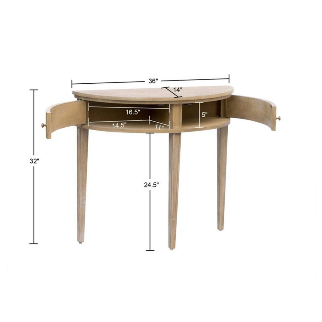 Vintage Inspired Storage Console Table with Fluted Doors - Light Brown