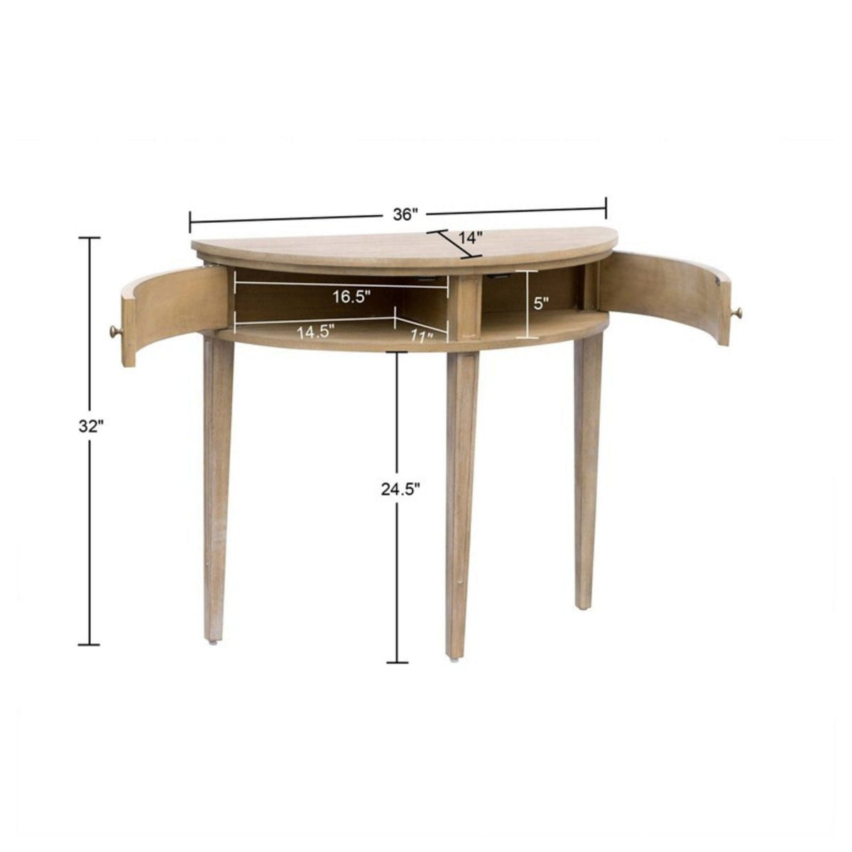 Vintage Inspired Storage Console Table with Fluted Doors - Light Brown
