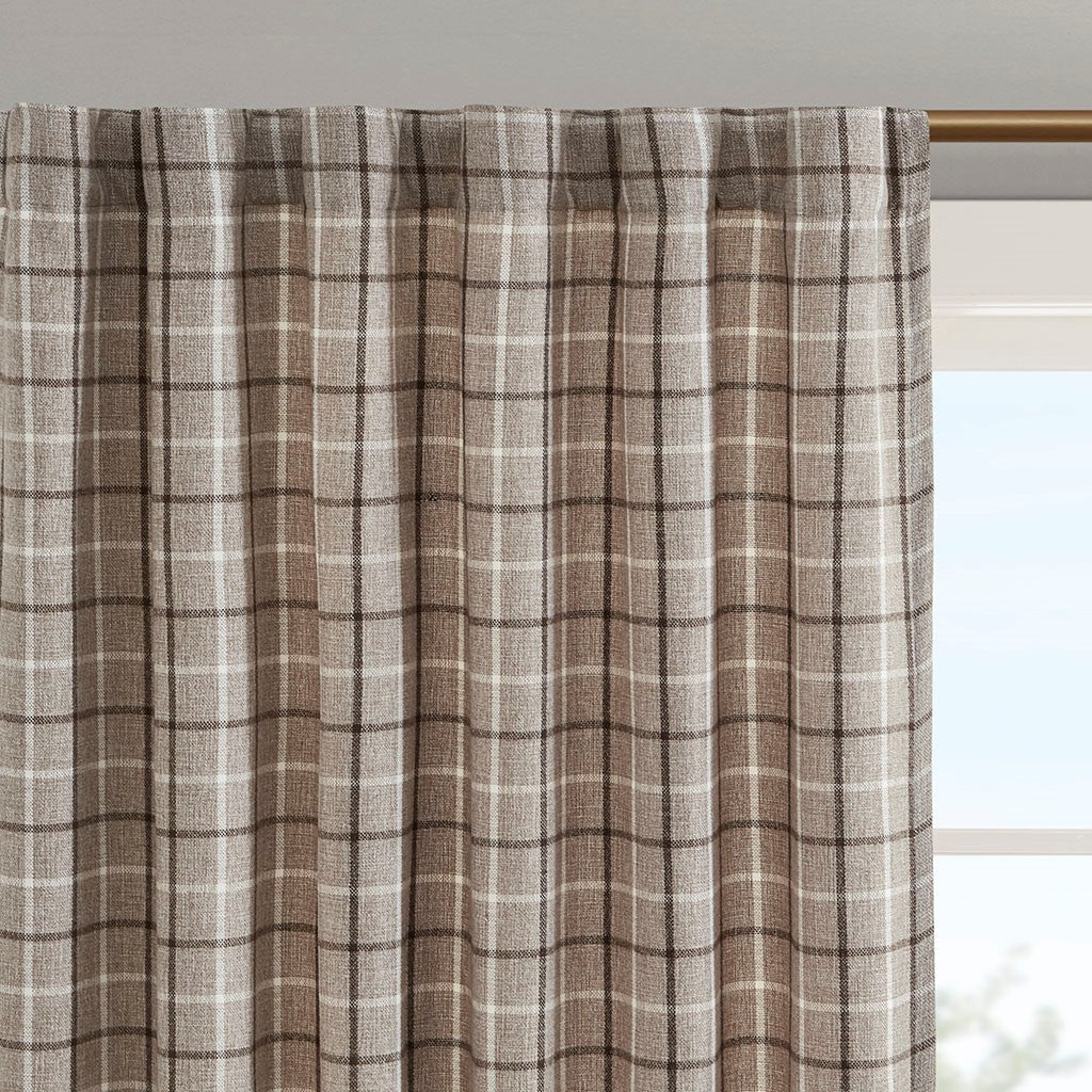 Plaid Rod Pocket Curtain Panel with Fleece Lining - Multicolor