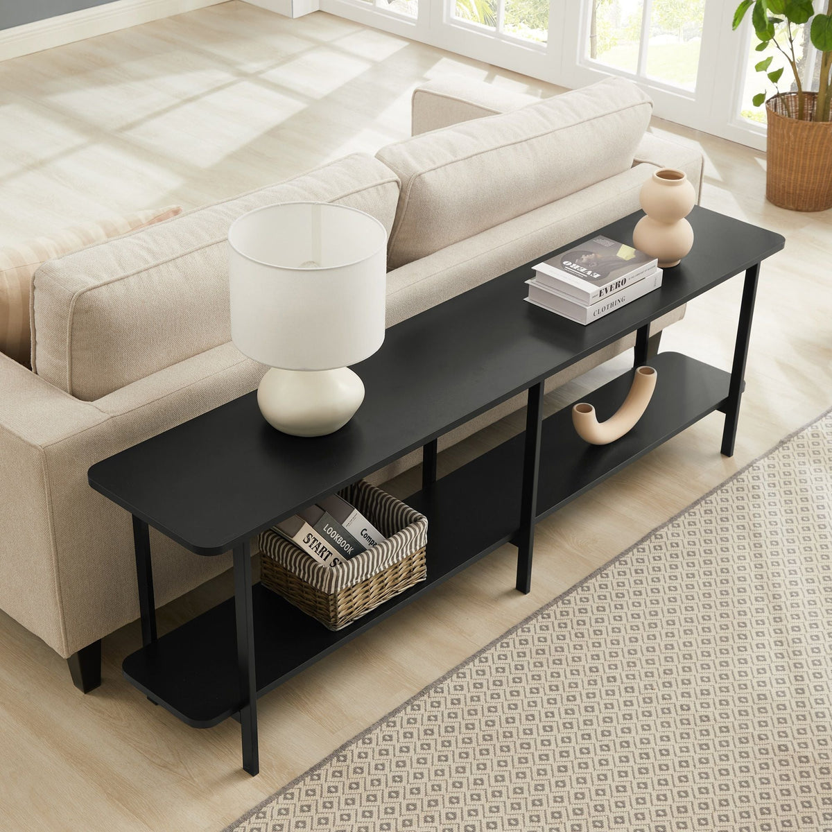 Celine 2 Shelf Console Table with Durable Construction - Gray, White, Black