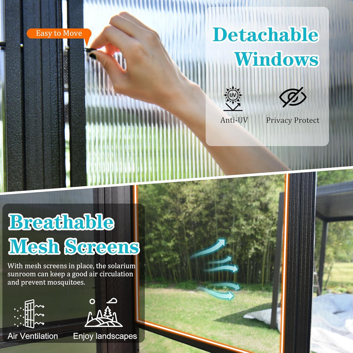 10x12FT Aluminum Sunroom with Detachable Windows - Dark Brown