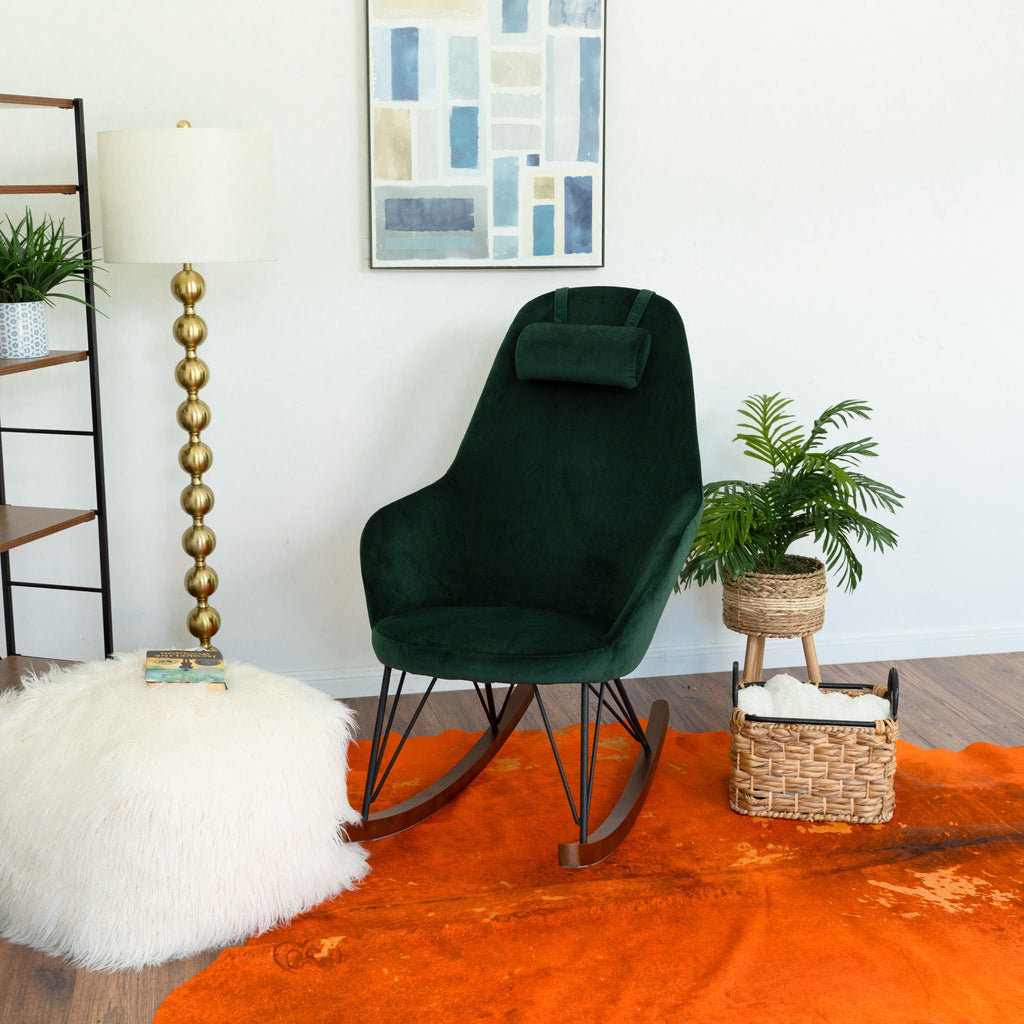 Mid-Century Modern Rocker Chair with High Density Foam - Dark Green or Dark Gray