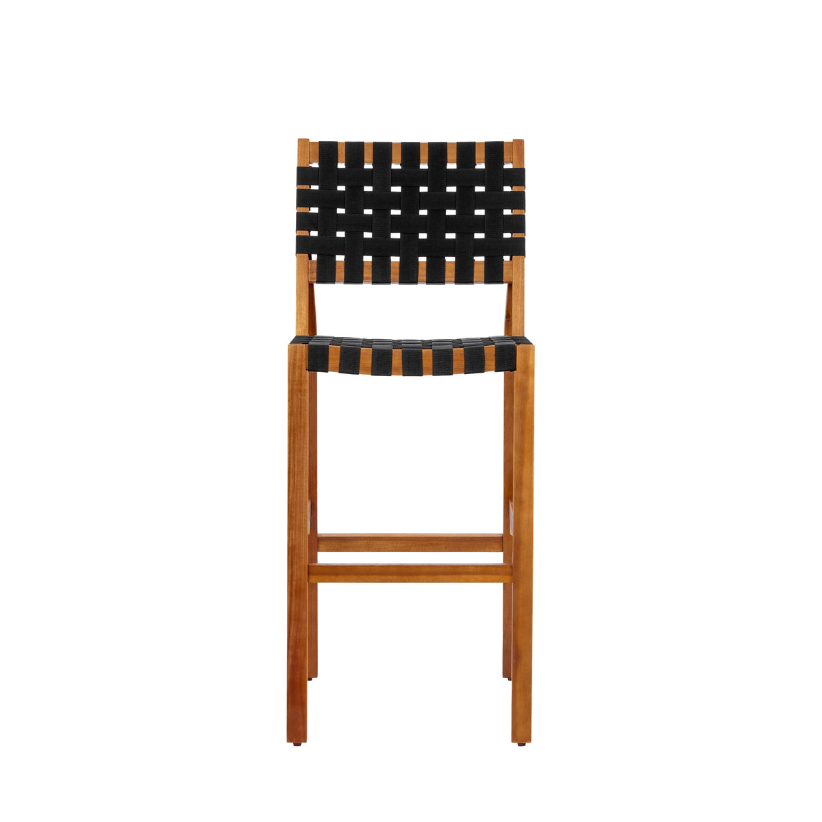 30.5" Seat Height Outdoor Acacia Side Chair with Woven Strap – Teak + Black or Teak + Beige