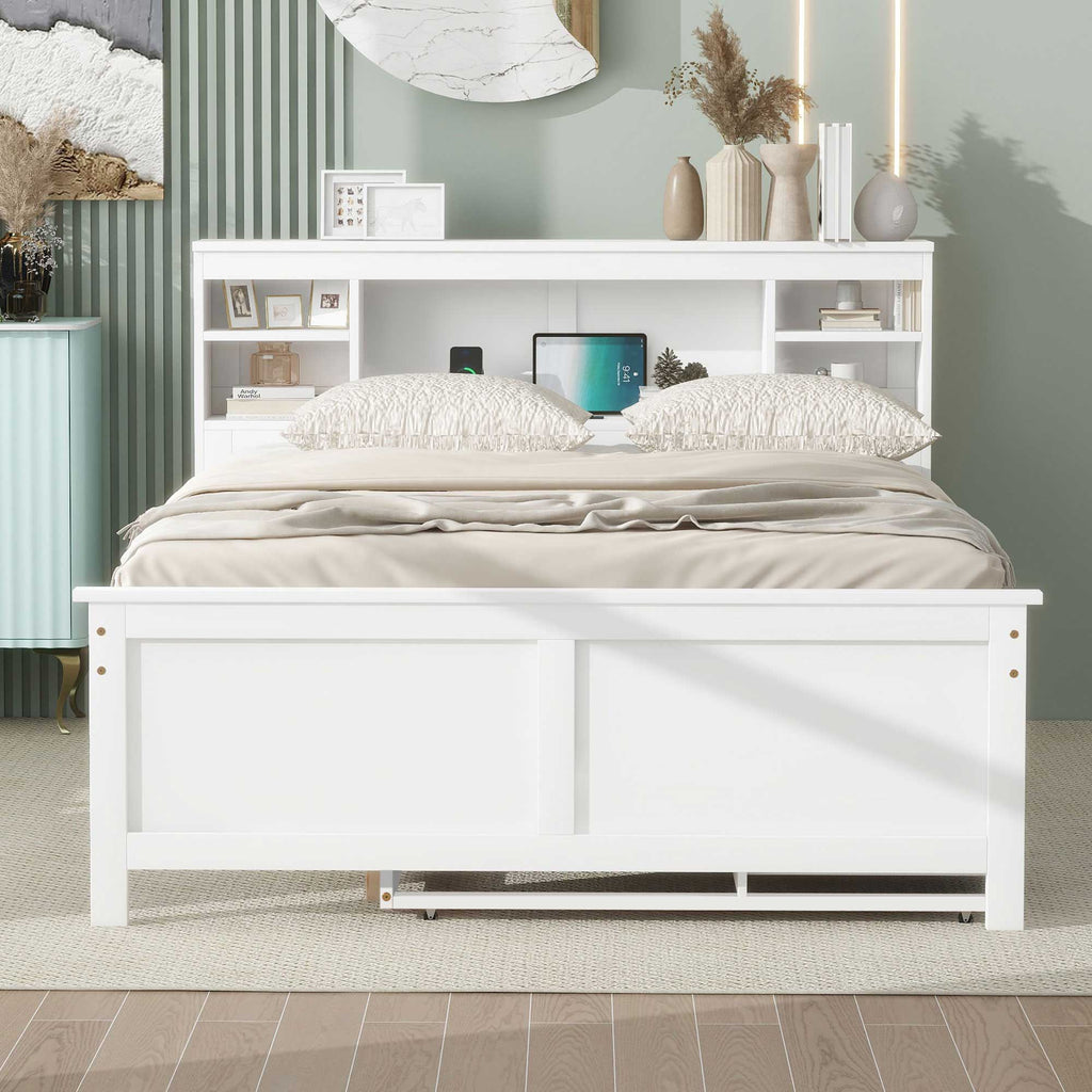 Platform Bed with Storage Headboard, USB, Trundle & 3 Drawers - Twin or Full