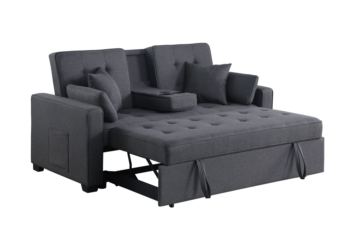 Convertible Sleeper Loveseat with Cup Holder & Charging Ports - Dark Gray