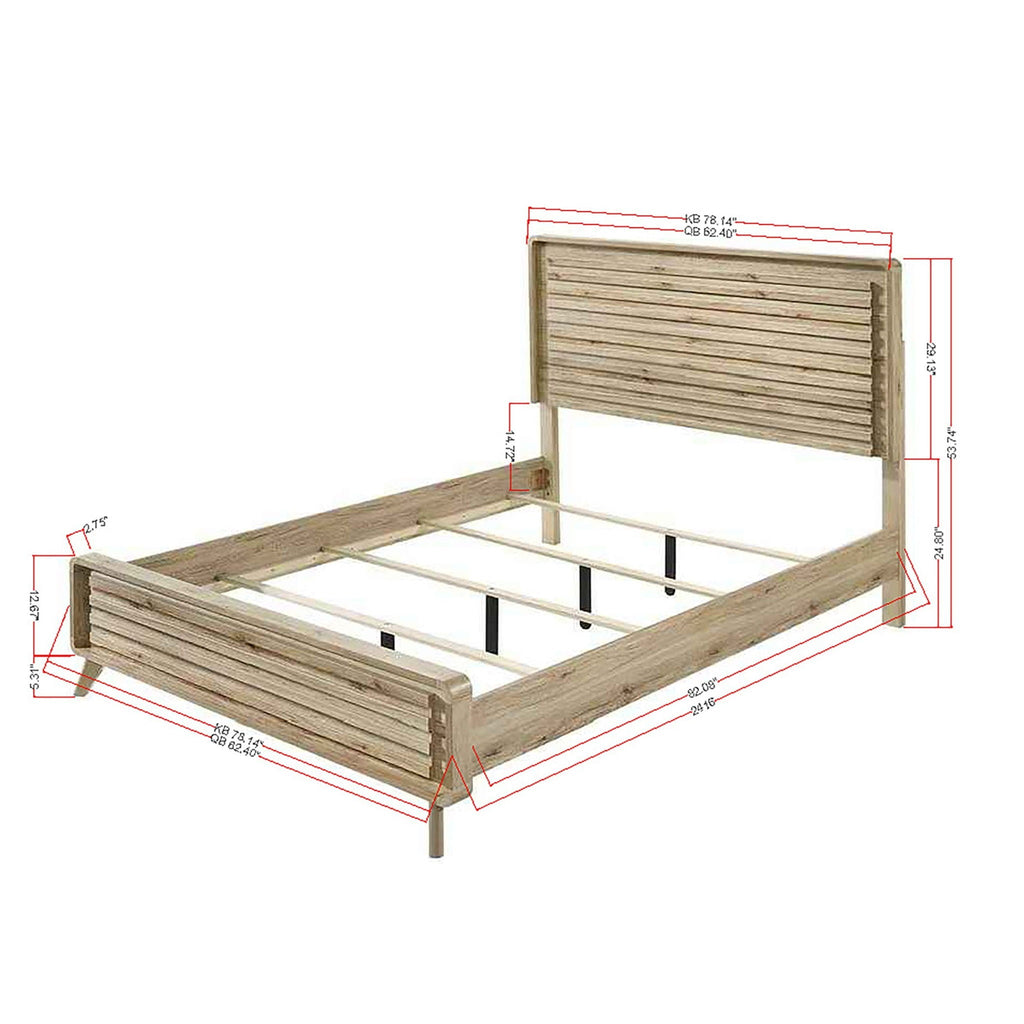 Light Brown Panel Bed with Slatted Headboard and Footboard - Wood