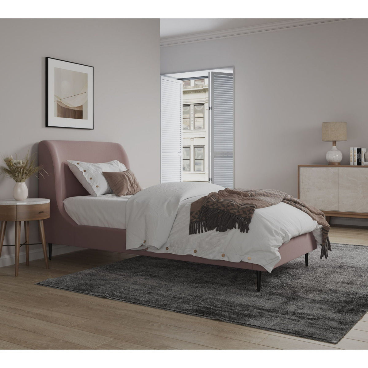 Heather Upholstered Bed with Curved Headboard - Multiple Colors