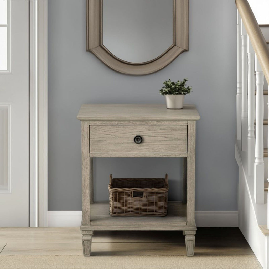 Bedside Table with Drawer and Shelf - Solid Wood Nightstand - Light Brown, Dark Brown, Beige, or Dark Gray