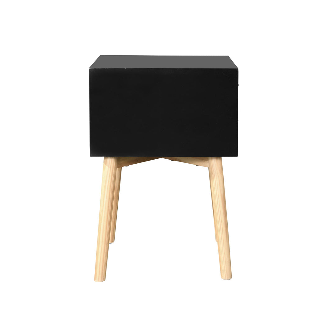 Mid-Century Modern 2-Drawer Accent Nightstand with Rubber Wood Legs – Dark Gray or Black