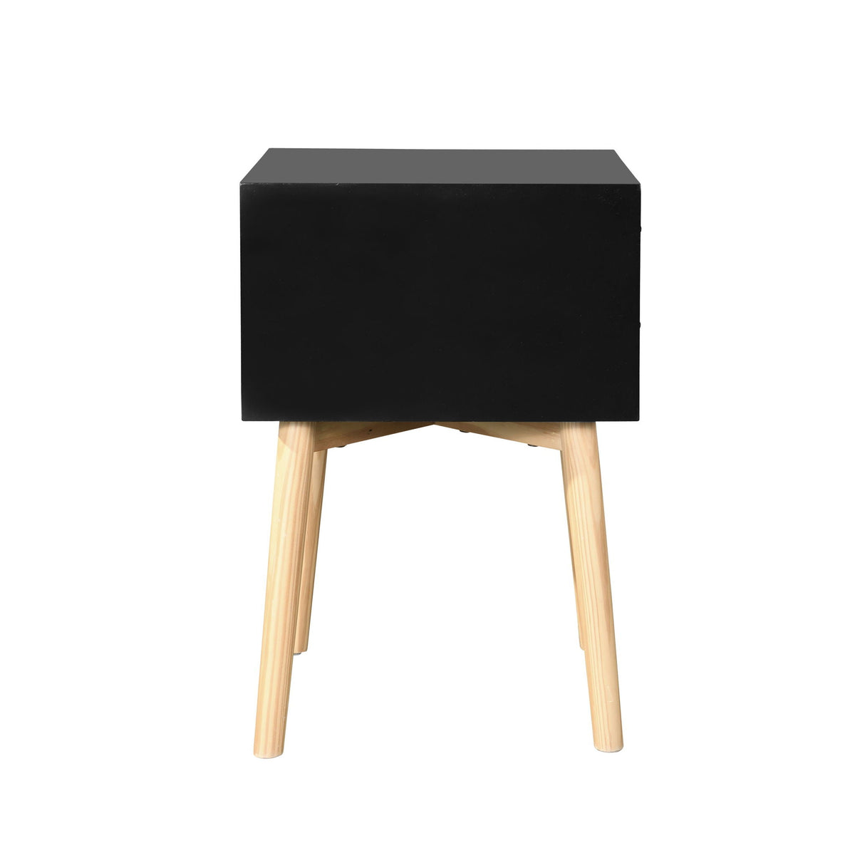 Mid-Century Modern 2-Drawer Accent Nightstand with Rubber Wood Legs – Dark Gray or Black