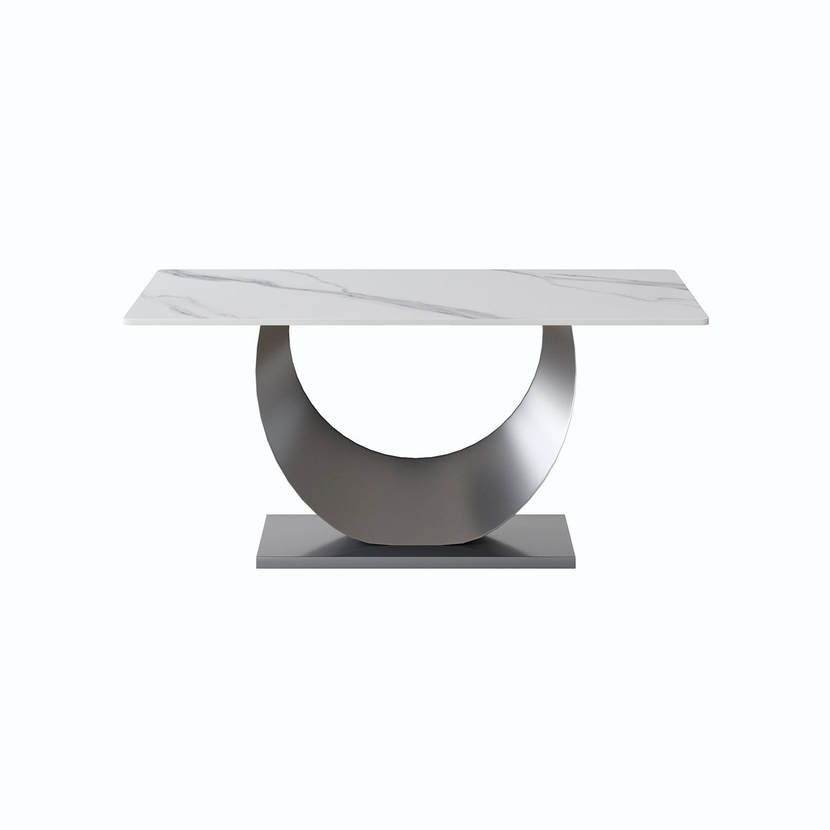 Modern Artificial Stone Dining Table with Crescent-Shaped Metal Legs - White