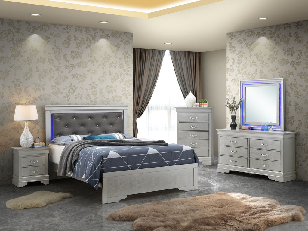 LED Upholstered Bed with Jewel Tufted Headboard - Multiple Colors