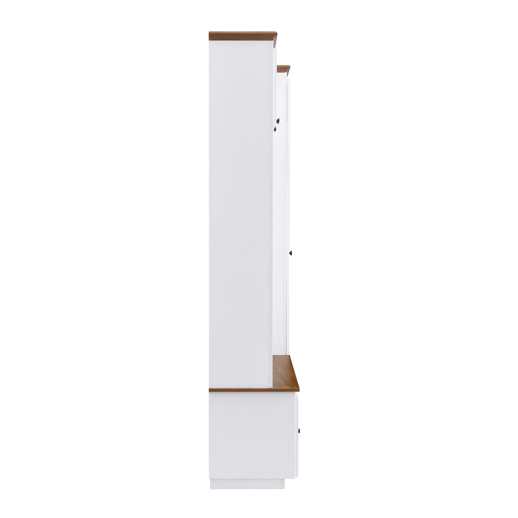 Entryway Hall Tree with Storage Bench and Cabinets – Black or White