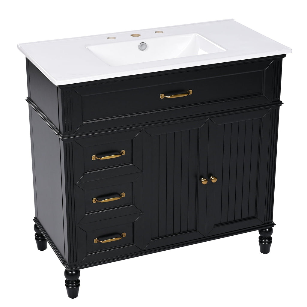 Bathroom Vanity With Sink and Drawers - Freestanding Solid Wood Cabinet