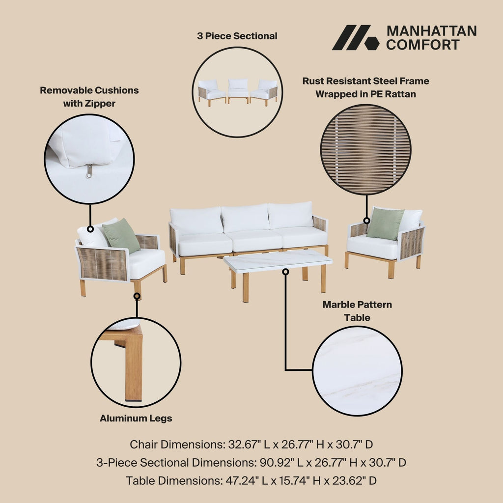4 Piece Outdoor Conversation Set with Removable Cushions - White