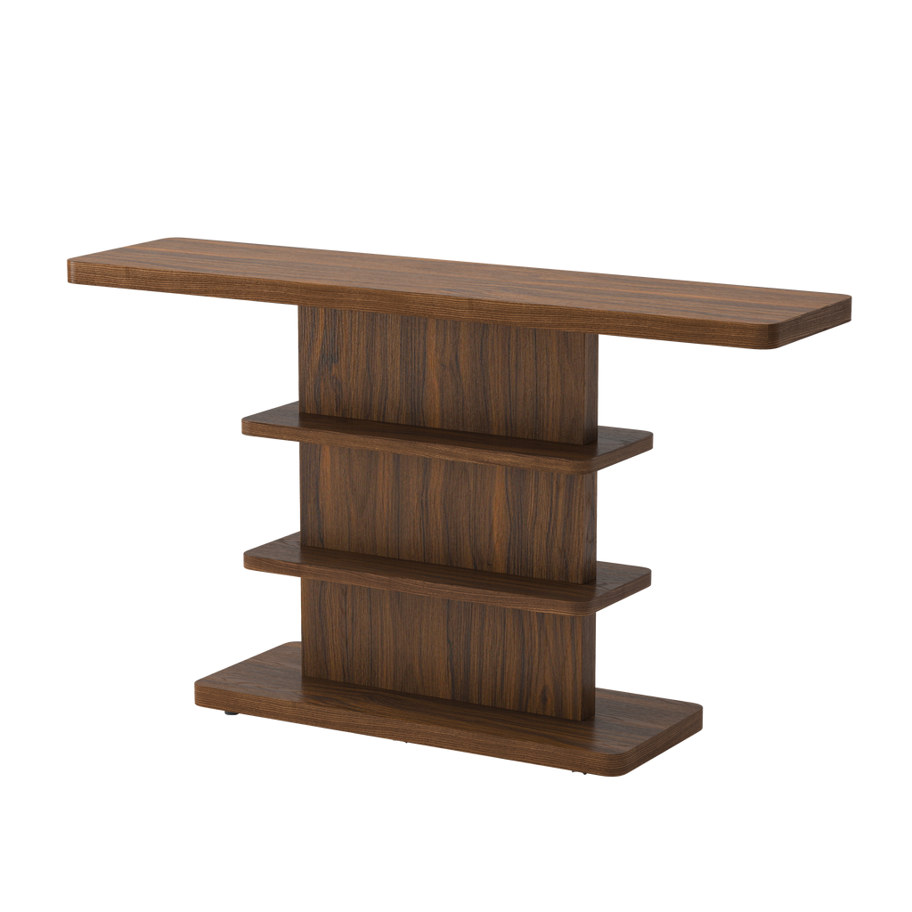Vintage Narrow Console Table with 2 Tier Open Storage Shelves - Solid Wood Finish