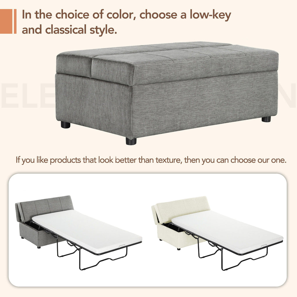 Twin Size Folding Ottoman Sleeper Bed with Mattress - Light Brown, Black, Dark Gray, White