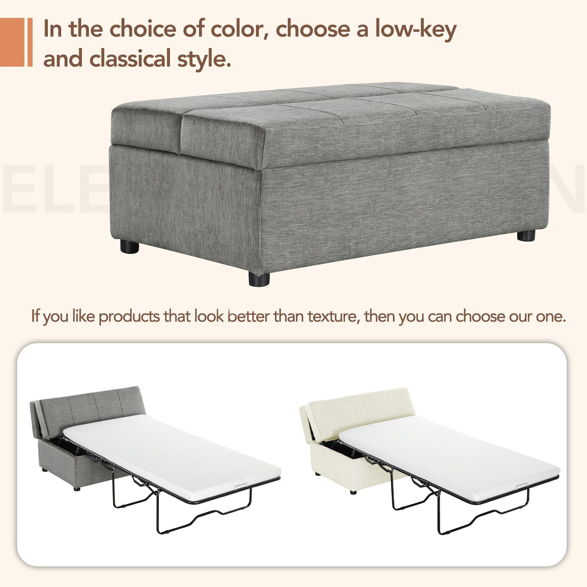 Twin Size Folding Ottoman Sleeper Bed with Mattress - Light Brown, Black, Dark Gray, White