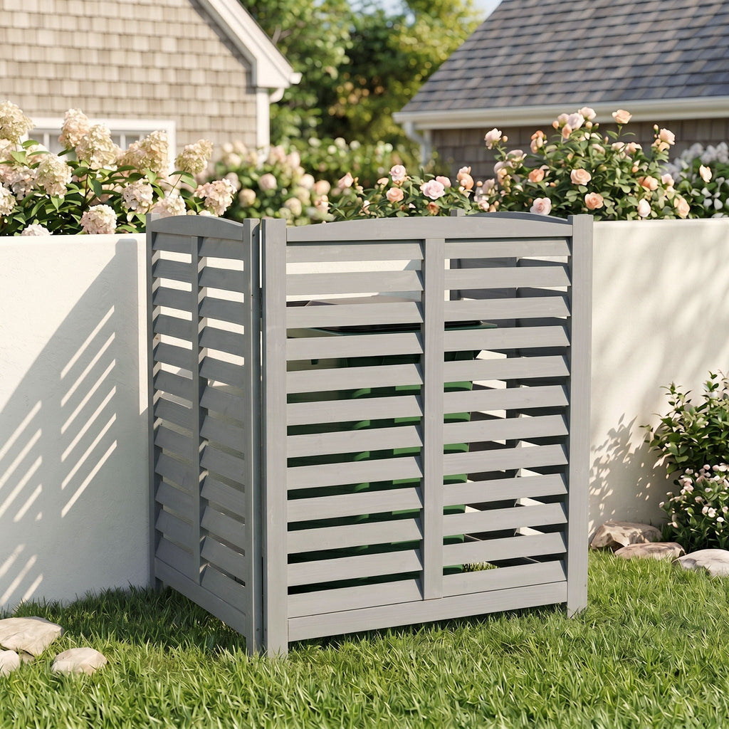 3 Panel Outdoor Wooden Air Conditioner Fence with Privacy Screen - Light Brown or Dark Gray